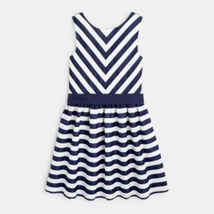 NWT Okaidi Girls Navy White Striped Fit & Flare Sleeveless Dress Size 8Y